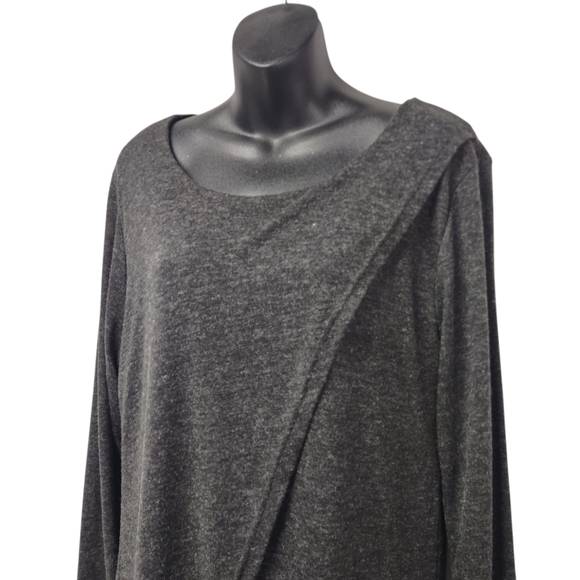 Yak n Yeti Gray Asymmetrical Wrap Thin Knit Dress Long Sleeve Boho Nepal L NWT - Picture 3 of 7